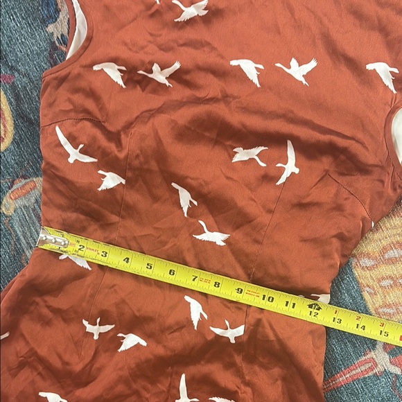 Elegant Silkinc Rust Brown Cheongsam Midi Dress with Bird Pattern 165 S - Picture 8 of 10